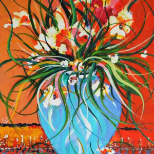 “Key West Orchids” 30&quot; x 40&quot; Mixed Media