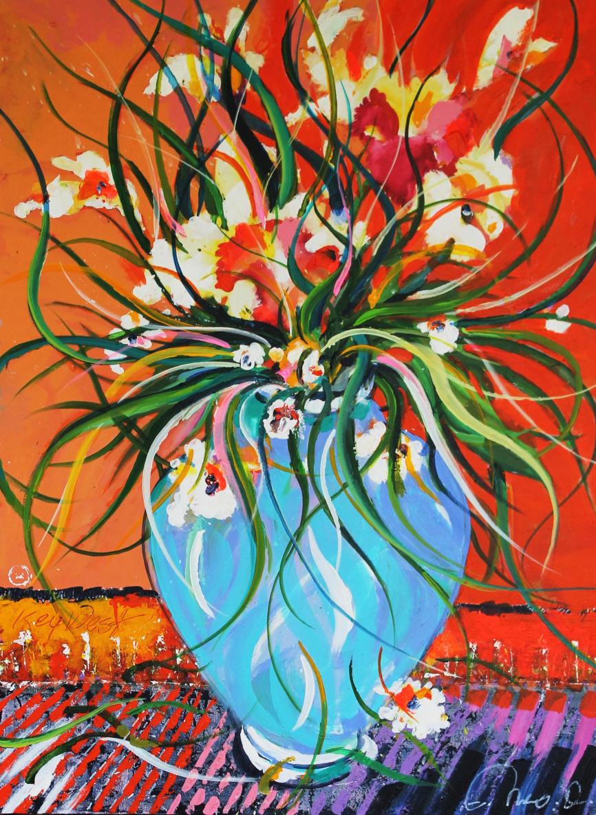 “Key West Orchids” 30" x 40" Mixed Media