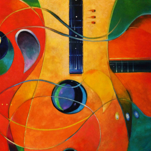 Theo Bertz Original Artwork “Five Guitars” 36&quot; x 36&quot; Oil on Canvas