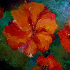 “Hibiscus One” 36&quot; x 36&quot; Oil on Canvas