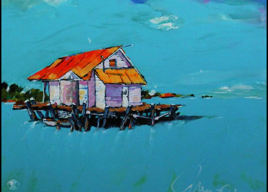 “Morning Fishing Shack” 24" x 18" Acrylic on Canvas