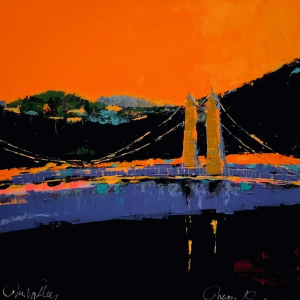 Theo-Bertz-Robelson-Suspension-Bridge-Wheeling 36&quot; x 36&quot; Acrylic on Canvas