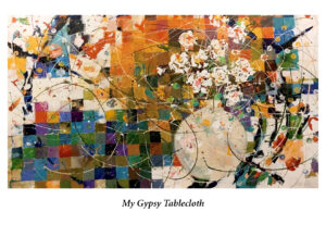 “My Gypsy Tablecloth” is a set of six note cards featuring a painting by artist Theo Bertz from his book “Life’s Journey”